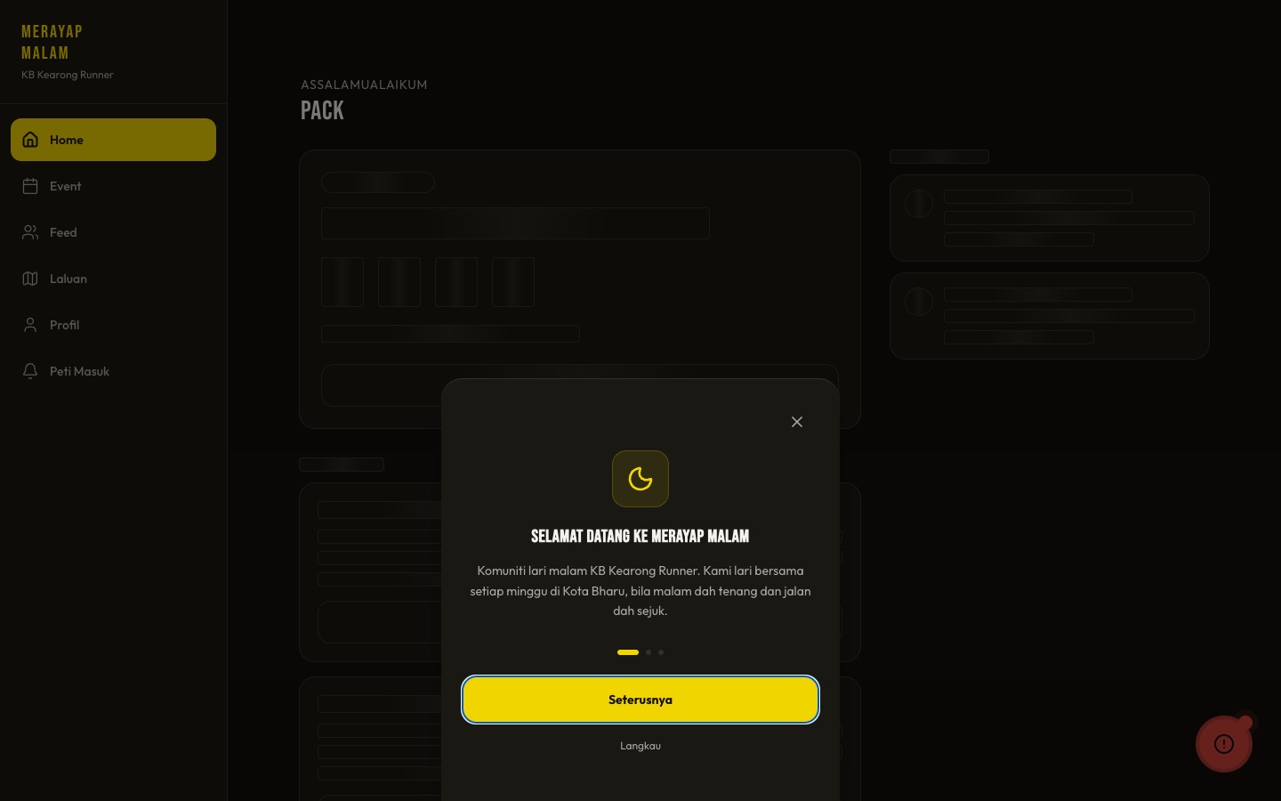 App komuniti Merayap Malam yang dibina LariHub