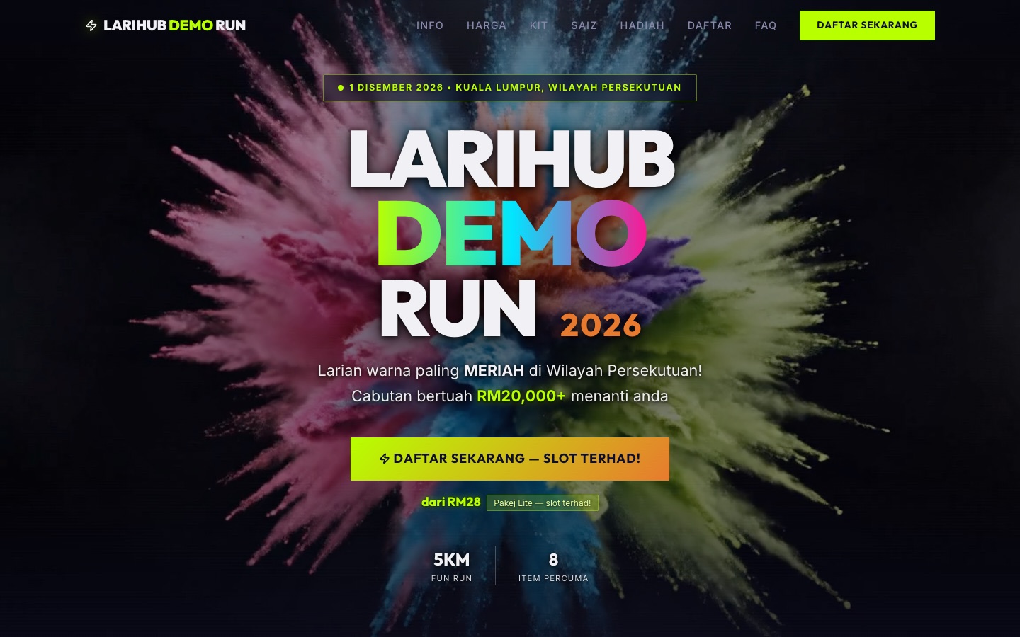 Halaman pendaftaran event larian — apa yang peserta nampak